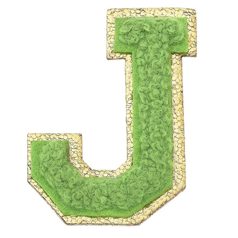 Stuck on You Large Chenille Glitter Patch Letter J