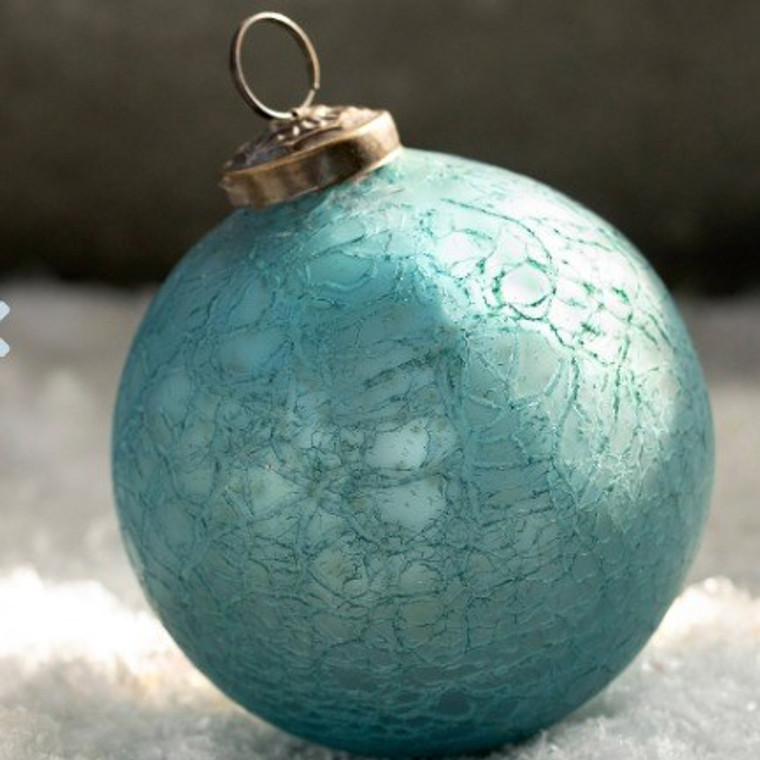 Crackle Icy Frost Glass Ball Ornament