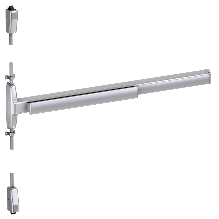 Von Duprin 7527 Narrow Stile Surface Vertical Rod Exit Device, Lever Blank Escutcheon, Fire Rated, 48 Inch (4 Foot), Satin Chrome, RHR - Right Hand Reverse