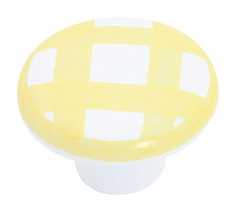 White Ceramic Knob w/ Yellow Checks 1-1/2"