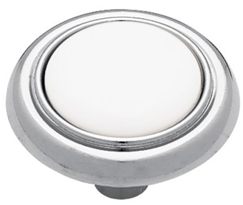 Chrome Knob w/ White Ceramic Center - 1-1/4"