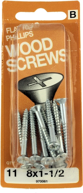 #8 x 1-1/2" Flat Head Wood Screws - 11 Pack