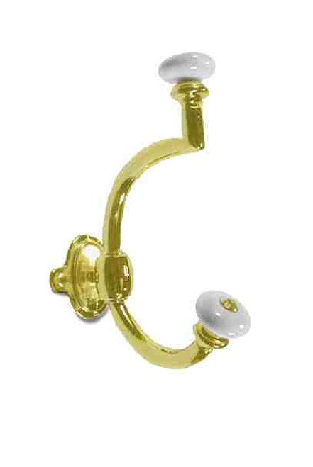 Two Prong Coat Hook - Ceramic & Brass Plated - Front Mount H21-P2351BP