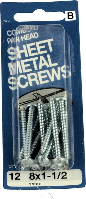 8 x 1-1/2" Combo Pan Head Sheet Metal Screws - 12 Pack