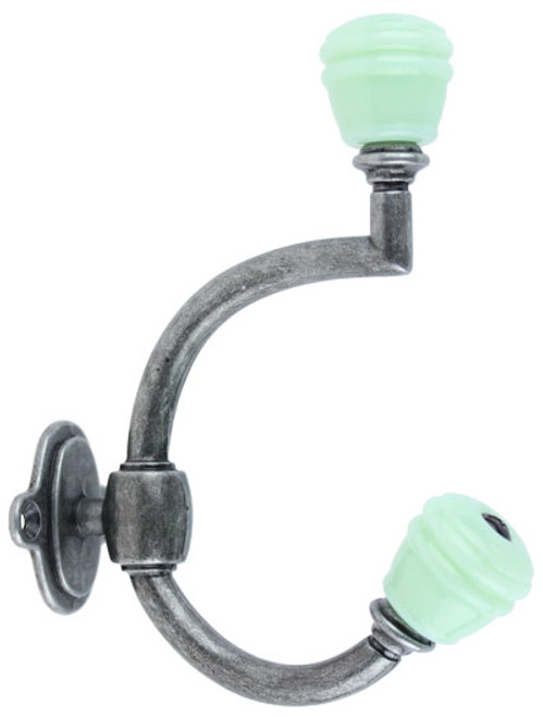 Milk Green Glass Barrel Knob & Antique Pewter Coat Hook