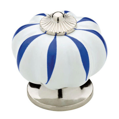 Liberty Hardware - 1-1/2 Dia. Melon Cabinet Knob - Blue/White Satin Nickel Base - 874921