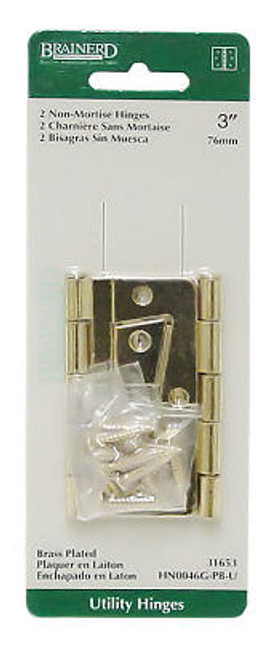 Carded Pair Non-Mortise Hinge 3" Brass Plated Steel LQ-HN0046G-PB-U