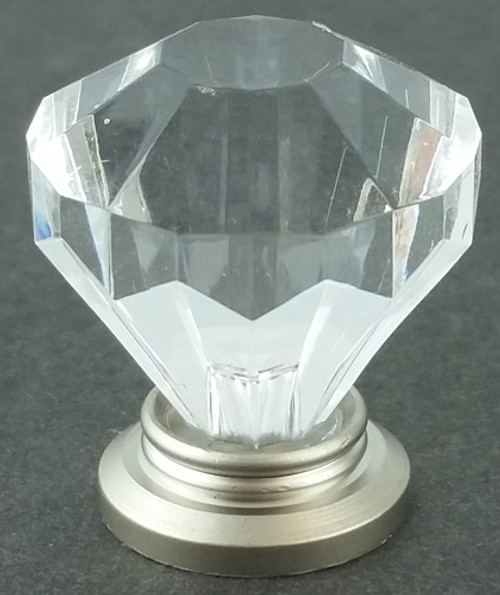 Small Diamond Cut Acrylic Knob Satin Nickel Base - 1 1/16" K39-TP601-SN