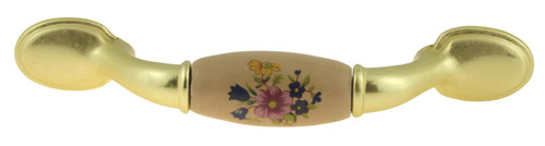 Traditional Bright Brass handle - Almond-Flowered Ceramic Insert 3"Cc LQ-P50012-PBA-A
