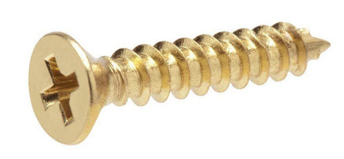 6 X 5/8" Flat Head Screw - Phillips Head - Brass Plated - (25 Pcs)