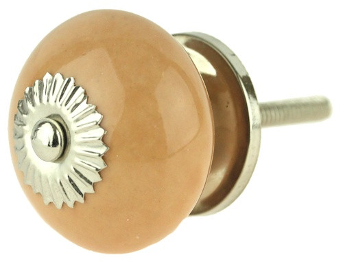 Tan Ceramic Knob w/ Nickel Rosette - 1 1/2"