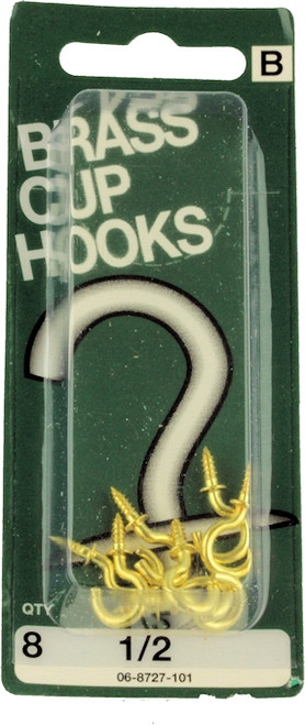 1/2" Brass Cup Hooks - 8 Pack