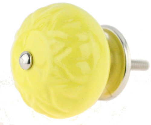 Yellow Ceramic Knob w/ Leaf Imprints - 1 5/8"