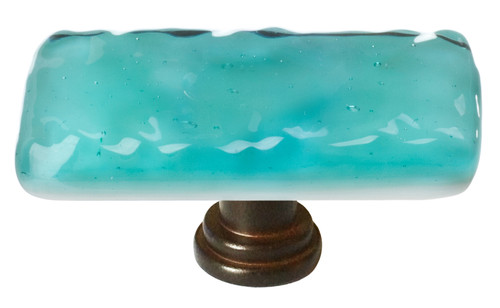 Glacier aqua long knob with oil rubbed bronze base
