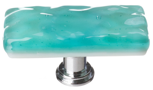 Skinny Glacier aqua long knob with polished chrome base