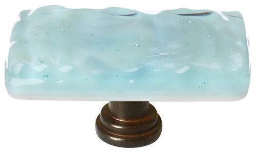 Glacier light aqua long knob with oil rubbed bronze base