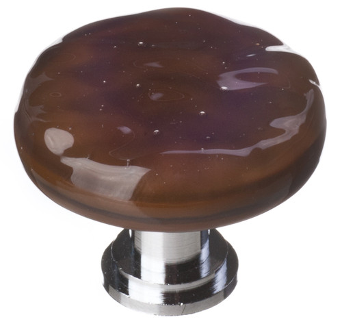 Glacier woodland brown round knob with polished chrome base