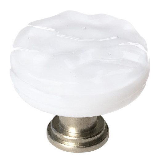 Glacier white round knob with satin nickel base