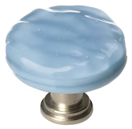 Glacier powder blue round knob with satin nickel base