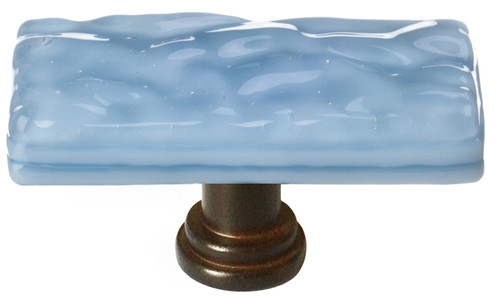 Skinny Glacier powder blue long knob with oil rubbed bronze base