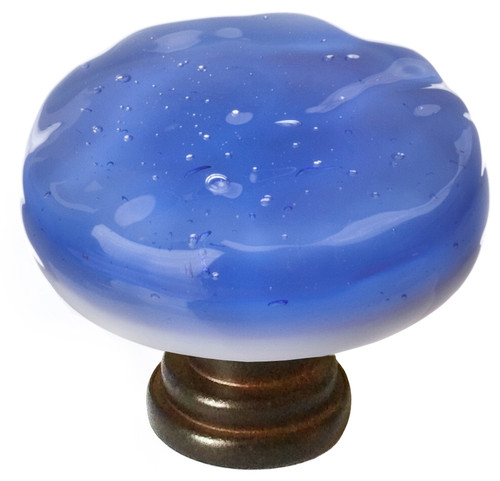 Glacier sky blue round knob with oil rubbed bronze base