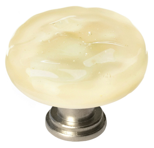 Glacier pale yellow round knob with satin nickel base