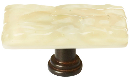 Skinny Glacier pale yellow long knob with oil rubbed bronze base