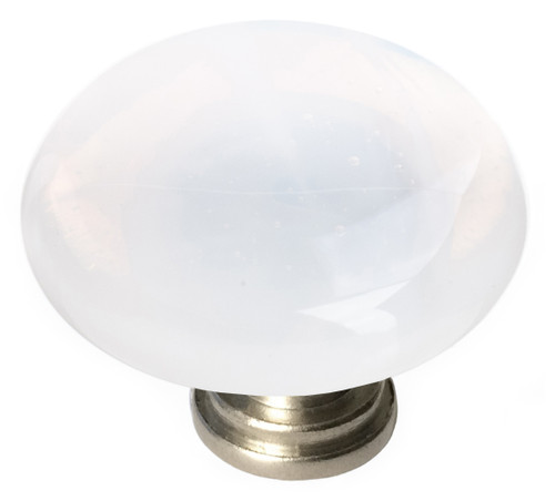 Cirrus white round knob with satin nickel base