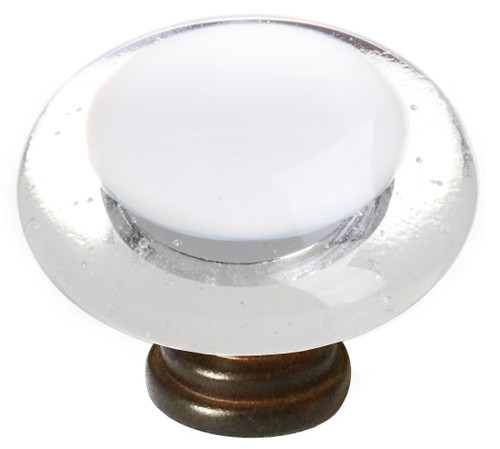 Reflective white round knob with oil rubbed bronze base