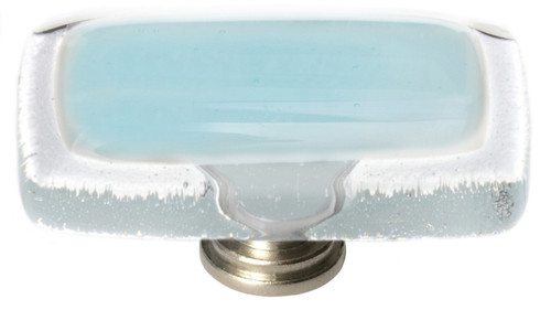 Reflective light aqua long knob with satin nickel base