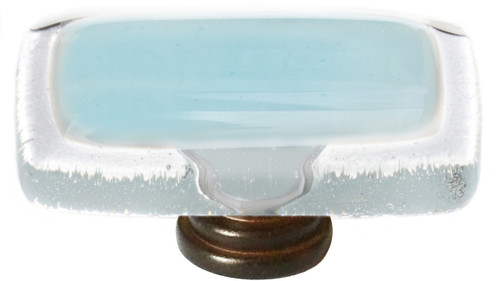 Reflective light aqua long knob with oil rubbed bronze base