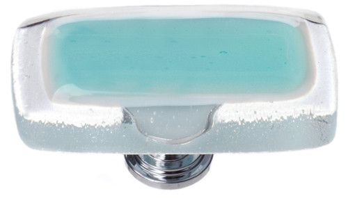 Reflective aqua long knob with polished chrome base