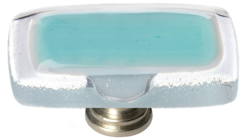 Reflective aqua long knob with satin nickel base