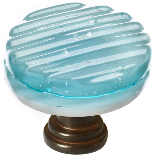 Reed light aqua round knob with oil rubbed bronze base