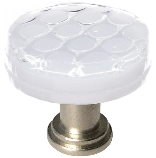 Honeycomb white round knob with satin nickel base