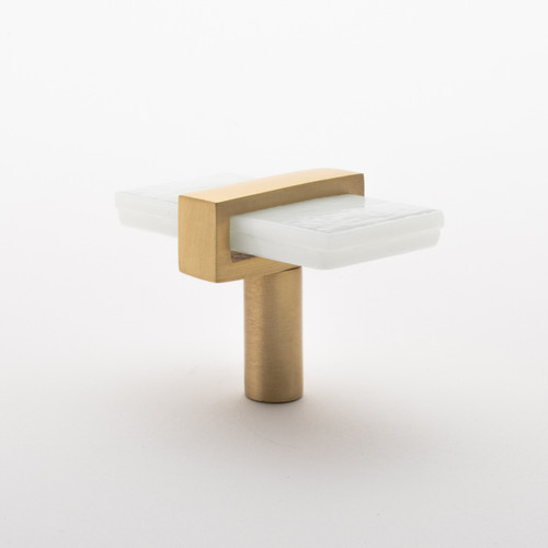 Adjustable white knob with satin brass base