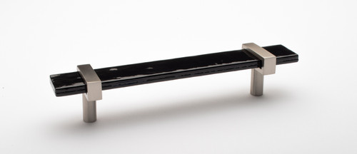 7" Adjustable black pull with satin nickel base