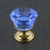 Blue Cut Crystal Knob - 24k Gold Plated Base 7/8"