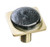 Geometric round irid black on square satin brass knob