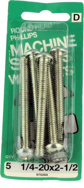 (12 Pack) 1/4 x 20 x 2-1/2" Round Head Phillips Machine Screw with Nuts - 5 Pack