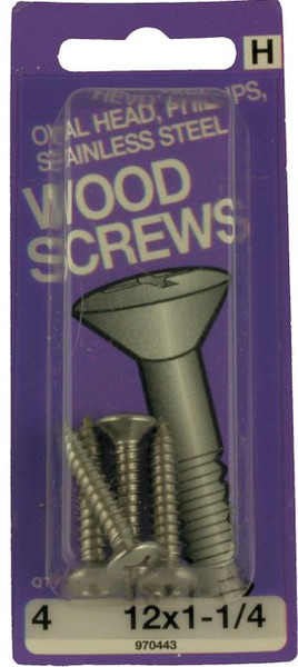 Oval Head, Phillips, Stainless Steel, Wood Screws, 12 X 1-1/4" , 4-Pak H-970443