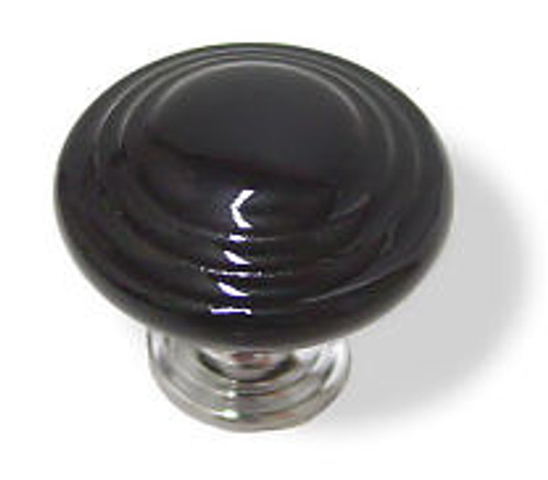 Black Ceramic Knob w/ Chrome Base - 35mm Disk Style K35-124-2CP-BLK