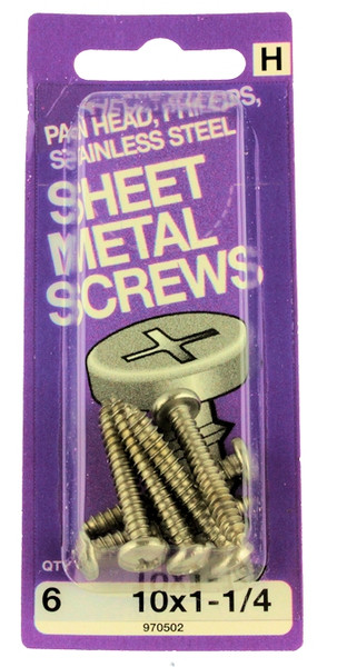 #10 x 1-1/4" Pan Head Sheet Metal Screws - 6 Pack H-970502
