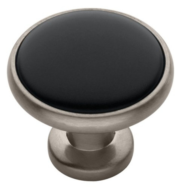 Liberty Satin Nickel & Black Ceramic Knob 1 3/16"