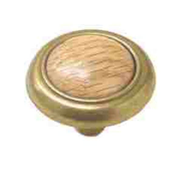 Antique Brass Plated 1-1/4" Knob With Oak Center LQ-38162BPAL