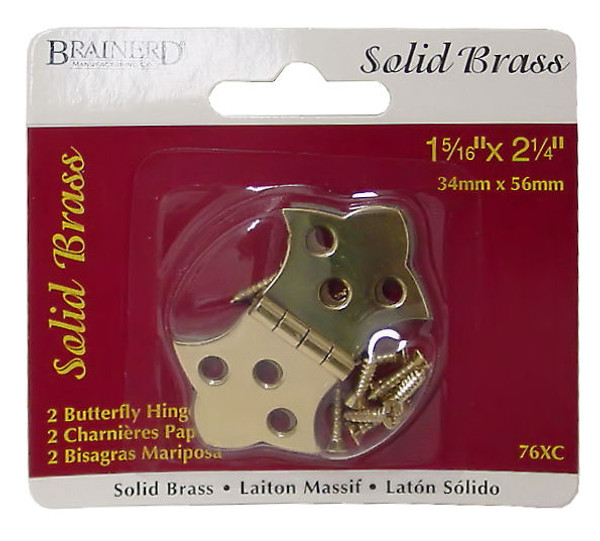 Pair Small Butterfly Hinge 1-5/16" X 2.1/4" Solid Brass LQ-76XC