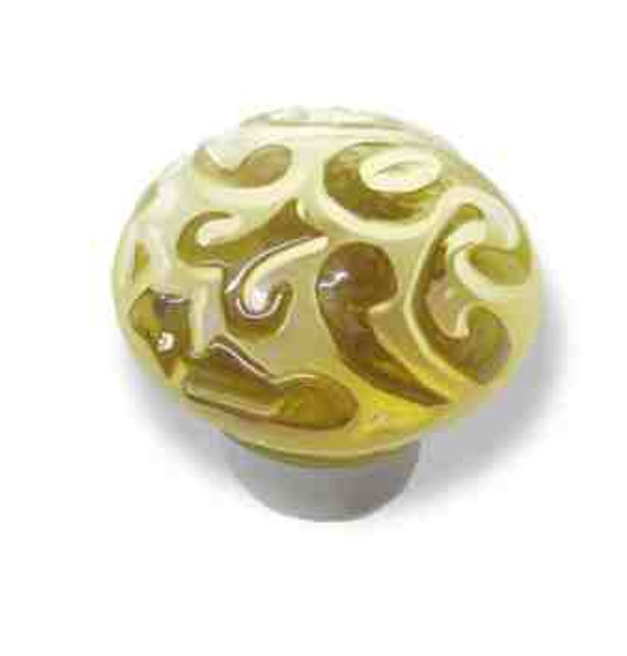 Betsy Fields Glass Knob -  Butter  Scroll 1-3/8" CB-PBF371Y-BTR-C