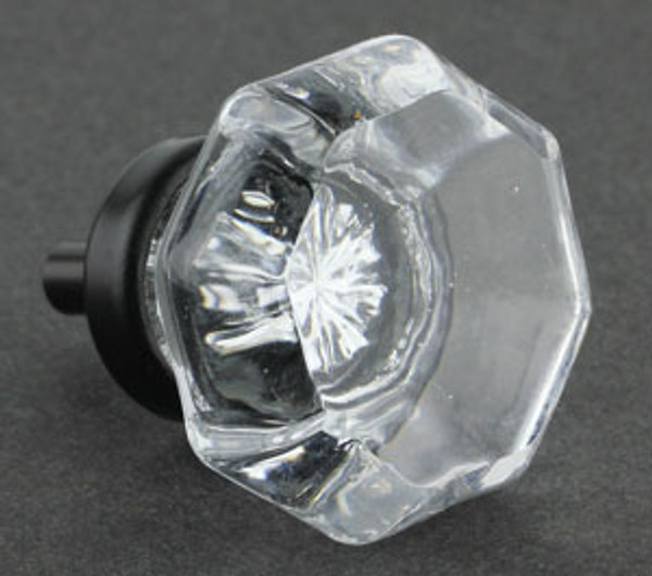 Clear Cut Glass Knob - Octagon w/ Oil Rubbed Bronze 36mm