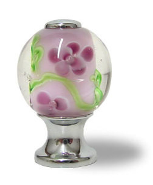 Handcrafted Art Glass Knob Pink Floral