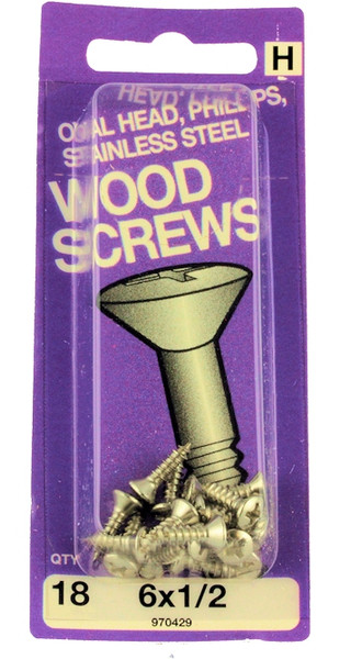 #6 x 1/2" Oval Head Wood Screws - 18 Pack H-970429